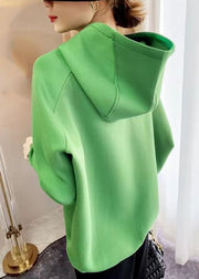 Plus Size Green Hooded Asymmetrical Design Patchwork Cotton Sweatshirts Fall
