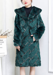 Plus Size Green Hooded Plaid Faux Fur Coats Winter