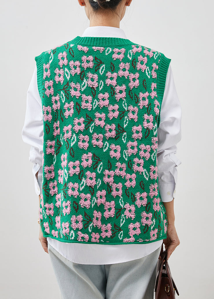 Plus Size Green Jacquard Chunky Knit Vests Winter