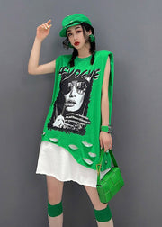 Plus Size Grünes Patchwork-Kleid mit O-Ausschnitt, ärmellos