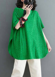Plus Size Green O-Neck Knitted Cotton Top Short Sleeve