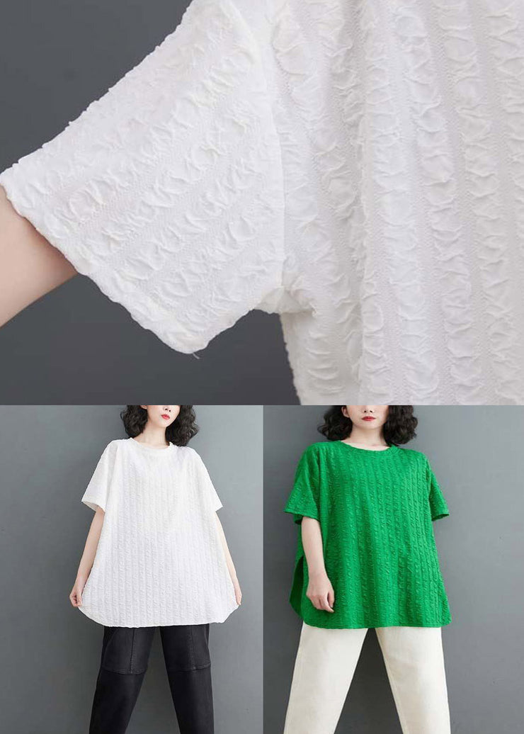 Plus Size Green O-Neck Knitted Cotton Top Short Sleeve