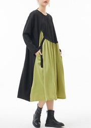 Plus Size Green O-Neck wrinkled Patchwork Dresses Spring