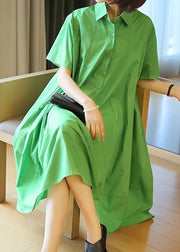 Plus Size Green Oversized Patchwork Exra Large Hem Cotton Shirt Dresses Summer
