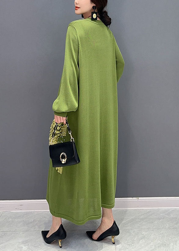 Plus Size Green Oversized Patchwork Knit Party Dress Summer