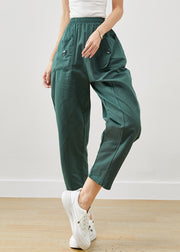 Plus Size Green Oversized Pockets Cotton Harem Pants Fall
