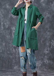 Plus Size Green Oversized Pockets Cotton Trench Fall