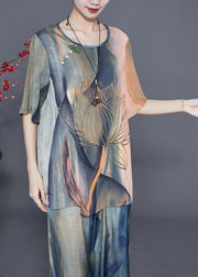 Plus Size Green Oversized Tie Dye Silk Women Sets 2 Pieces Summer