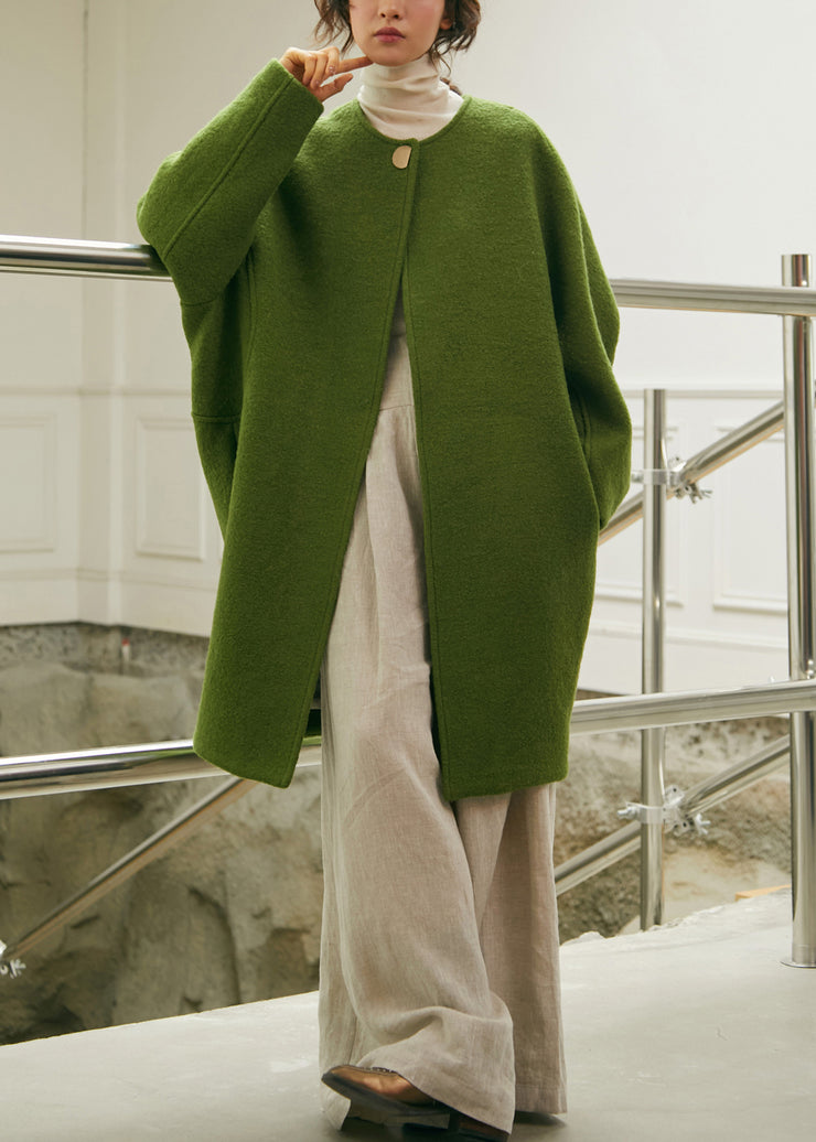 Plus Size Green Oversized Woolen Coat Winter