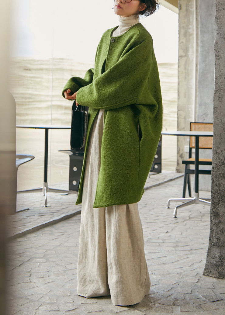 Plus Size Green Oversized Woolen Coat Winter