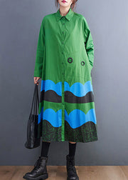 Plus Size Grünes Hemdkleid mit Peter Pan-Kragen und Knopfdruck Frühling
