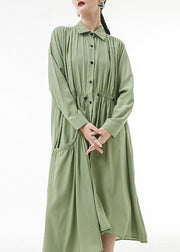 Plus Size Green Peter Pan Collar Chiffon shirt Dresses Spring