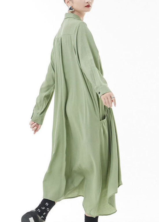 Plus Size Green Peter Pan Collar Chiffon shirt Dresses Spring