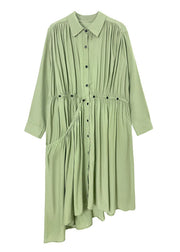 Plus Size Grün Peter Pan Kragen Chiffon Hemdkleider Frühling