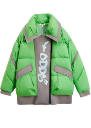 Plus Size Green Peter Pan Collar Patchwork Duck Down Puffers Jackets Winter