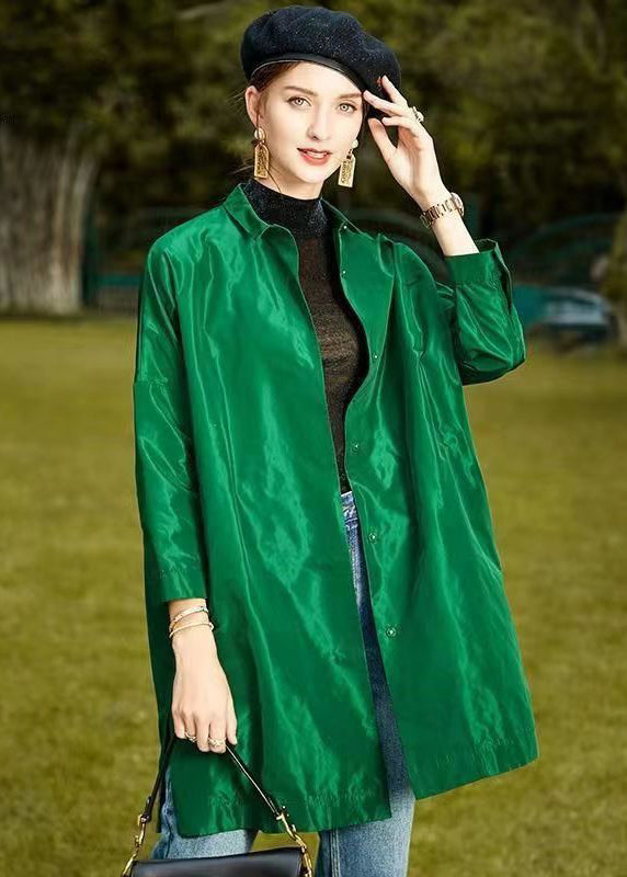 Plus Size Green Peter Pan Collar Wear On Both Sides Patchwork Silk Coat Fall