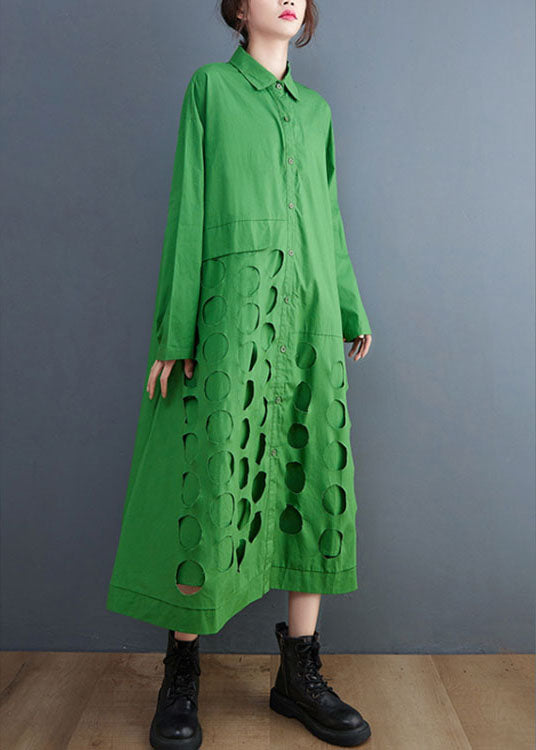 Plus Size Grüner PeterPan-Kragen Patchwork-Baumwollkleid Frühling