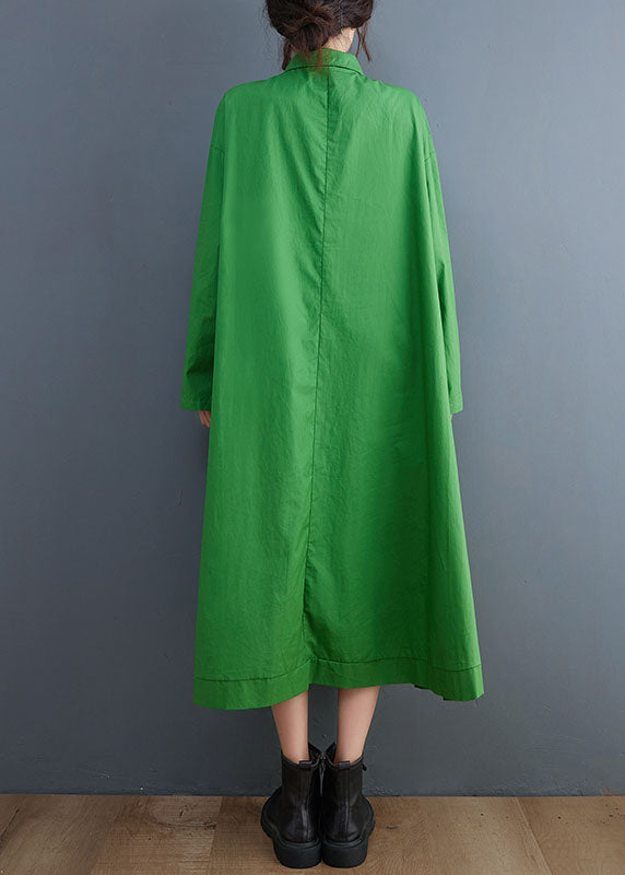 Plus Size Green PeterPan Collar Patchwork Cotton Dress Spring