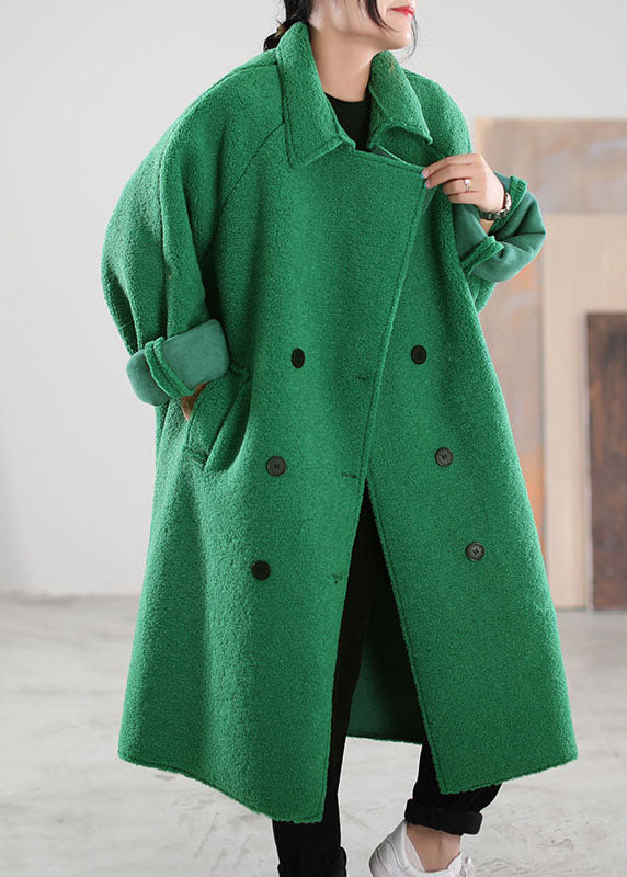 Plus Size Green PeterPan Collar double breast Faux Fur Winter Coat