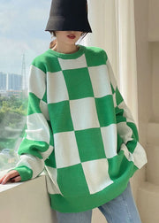 Plus Size Green Plaid cozy Knit Sweater Winter