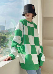 Plus Size Green Plaid cozy Knit Sweater Winter