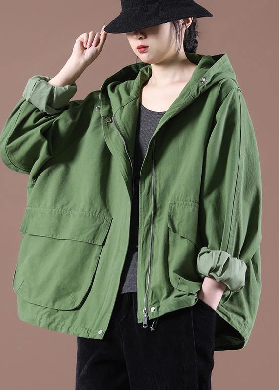 Plus Size Green Pockets Hoodie Coat Spring - SooLinen