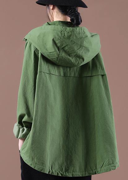 Plus Size Green Pockets Hoodie Coat Spring - SooLinen