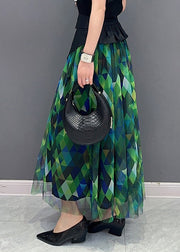 Plus Size Green Print Patchwork High Waist Tulle Skirts