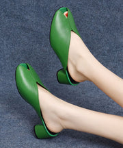 Plus Size Green Splicing Cowhide Leather Chunky Slide Sandals Peep Toe
