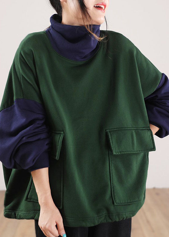 Plus Size Grüne Rollkragen Patchwork Baumwolle Sweatshirts Trainingsanzüge Winter
