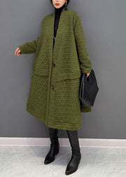 Plus Size Green V Neck  Cotton Filled Extra large hem Trench coat Winter