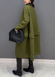 Plus Size Green V Neck  Cotton Filled Extra large hem Trench coat Winter