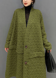 Plus Size Green V Neck  Cotton Filled exra large hem Trench coat Winter