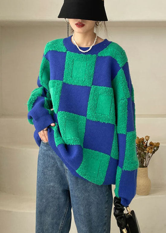 Plus Size Green thick Plaid Knit Sweater Winter
