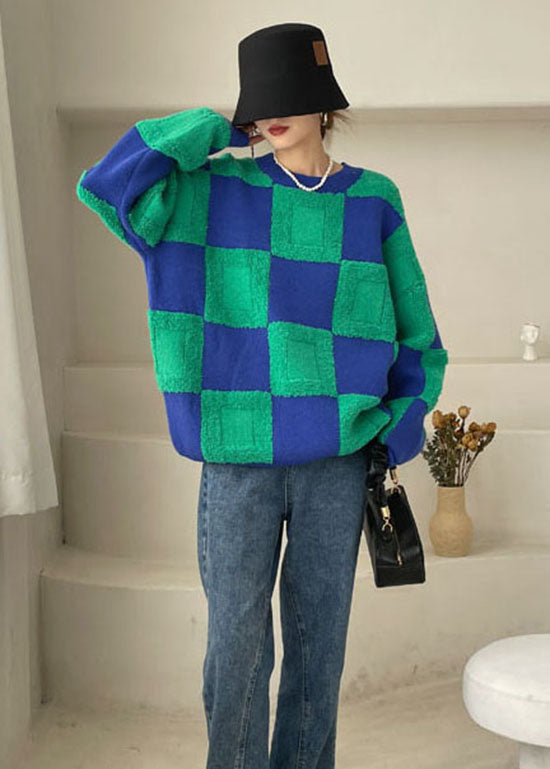 Plus Size Green thick Plaid Knit Sweater Winter