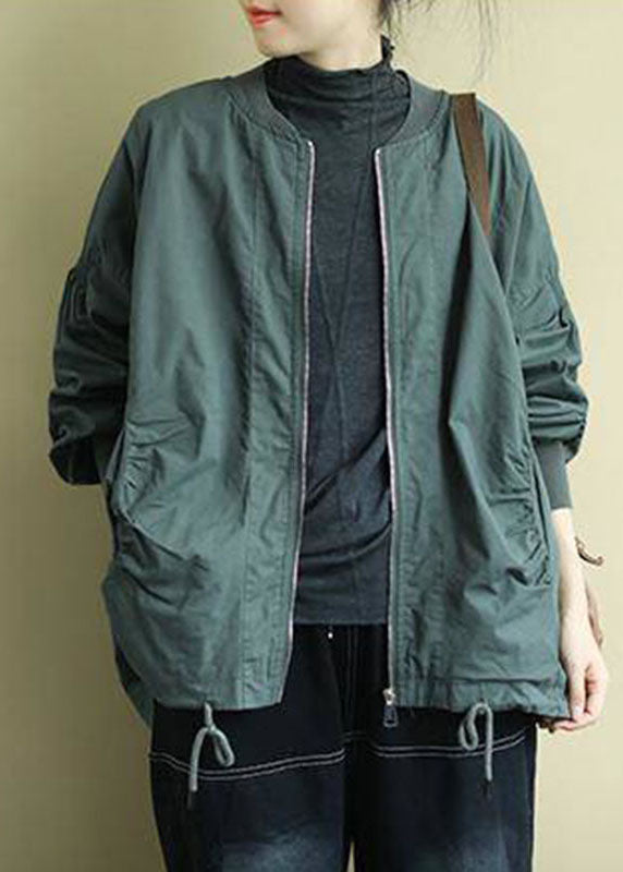 Plus Size Grüne Taschen mit Reißverschluss, niedriges, hohes Design Herbstmantel mit langen Ärmeln