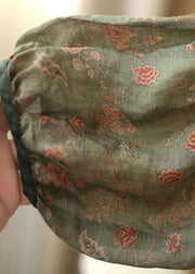 Plus Size Grau Grün Print Knitter Patchwork Leinen Shirt Tops Kurzarm