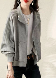 Plus Size Grey Oversized Cotton Sweatshirt Coat Fall
