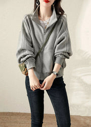 Plus Size Grey Oversized Cotton Sweatshirt Coat Fall
