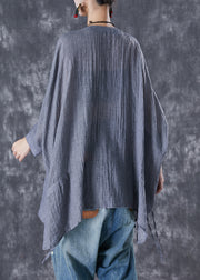 Plus Size Grey Oversized Linen Blouses Batwing Sleeve