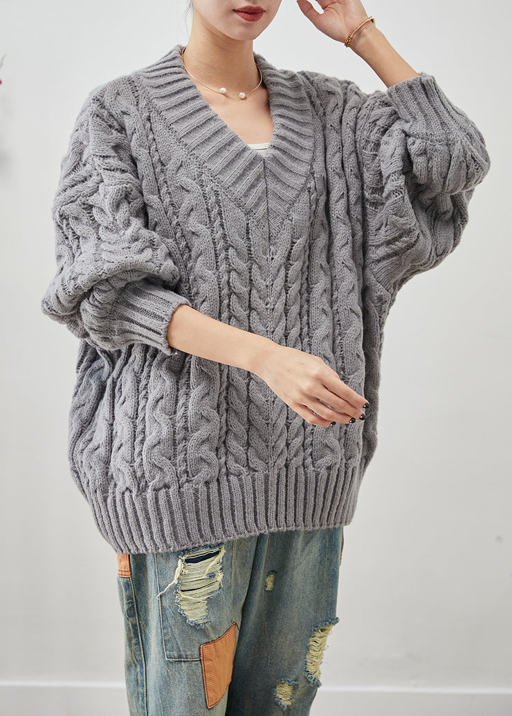 Plus Size Grey Oversized Thick Cable Knit Sweater Tops Winter
