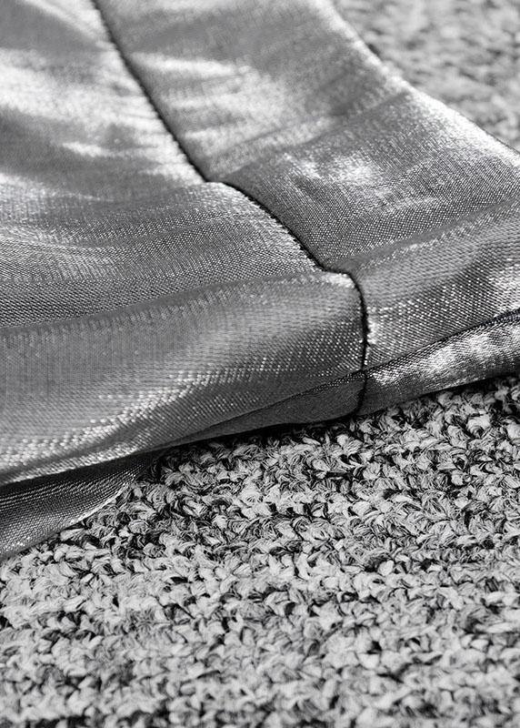 Plus Size Grey Patchwork Asymmetrical design Silk Skirt - SooLinen