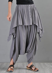 Plus Size Grey Pockets Solid Draping Cotton Pants Skirt Summer