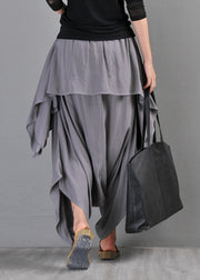 Plus Size Grey Pockets Solid Draping Cotton Pants Skirt Summer