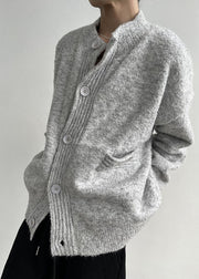 Plus Size Grey Stand Collar Oversized Cozy Wool Man's Cardigans Winter