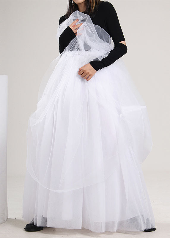 Plus Size Handmade White Solid Tulle Skirt Spring