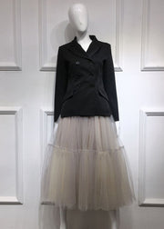 Plus Size Italian Grey wrinkled tulle Skirts Spring