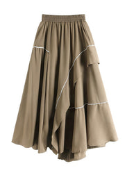 Plus Size Khaki Asymmetrical Patchwork Print Elastic Waist Skirt Summer