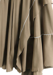Plus Size Khaki Asymmetrical Patchwork Print Elastic Waist Skirt Summer