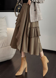 Plus Size Khaki Asymmetrical Tassel Elastic Waist Silk A Line Skirts Fall